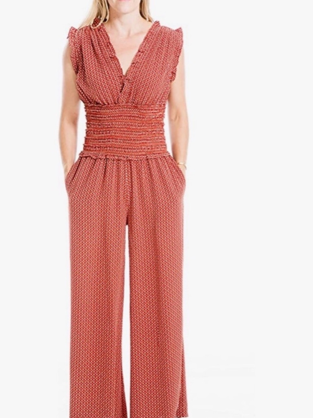 Max Studio Red Geometric Print Maxi Jumpsuit - Picture 2 of 5